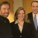 Pres. Candidate Mike Huckabee with actor Chuck Norris and Kirsten before Fox interview in Sept. 2007